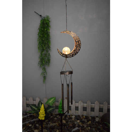 Crescent Moon Solar Wind Chime Light with Crackle Glass LED